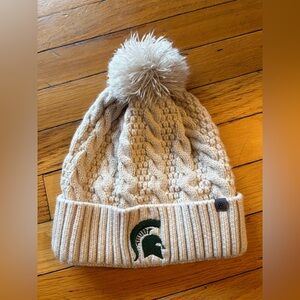 Top of the World Michigan State University Cream Cable Knit Pom Beanie Spartan